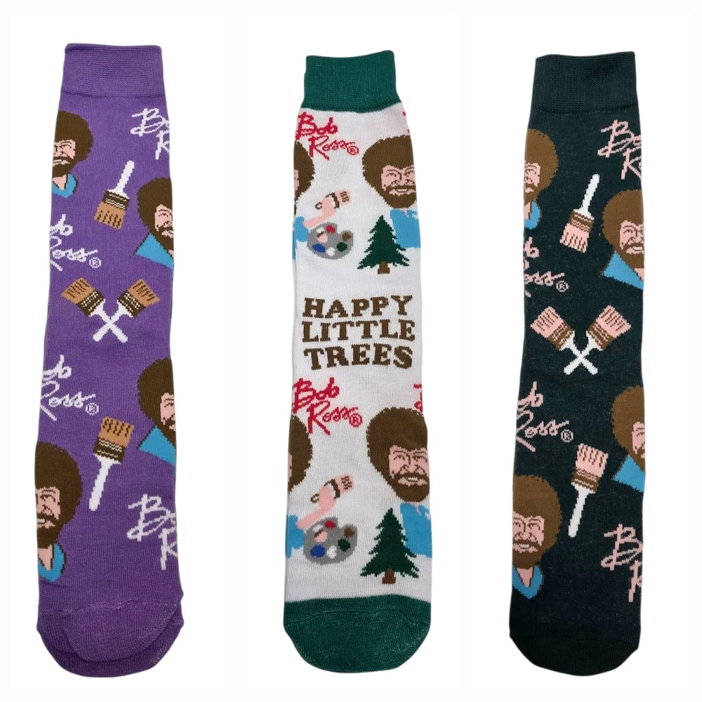 Crew Socks Bob Ross Gift Box Happy Little Trees 3 Pairs For Shoes Size 9 - 14
